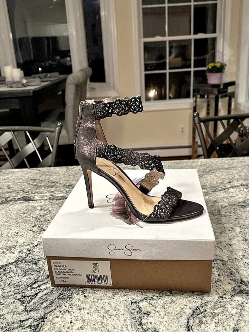 Jessica Simpson Geela Ankle Strap Heels Black & Silver